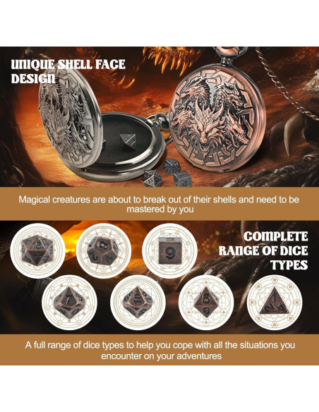 Juego de Dados D&D Banloga 7PCS Metal con Estuche Dragón