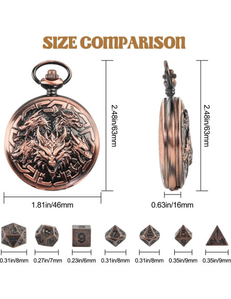 Juego de Dados D&D Banloga 7PCS Metal con Estuche Dragón