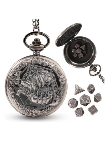 Juego de Dados D&D Banloga 7PCS Metal con Estuche Dragón