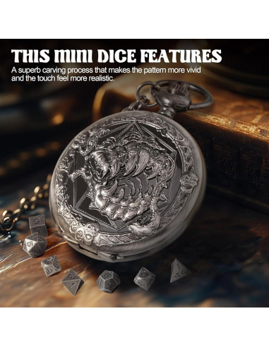 Juego de Dados D&D Banloga 7PCS Metal con Estuche Dragón