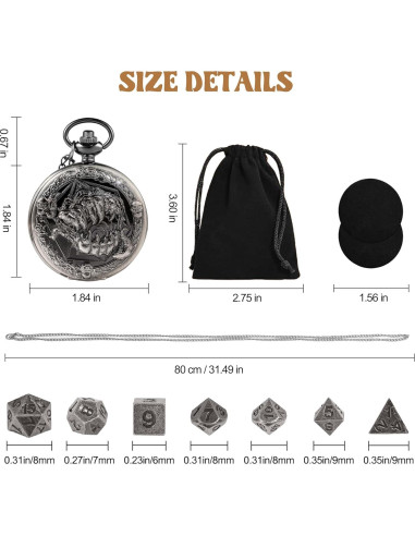 Juego de Dados D&D Banloga 7PCS Metal con Estuche Dragón