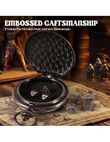 Juego de Dados D&D Banloga 7PCS Metal con Estuche Dragón
