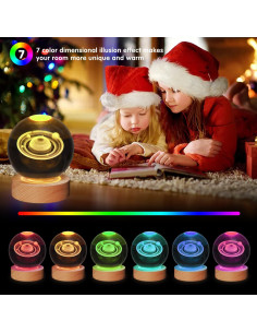Bola de Cristal 3D Luz Nocturna Saturno 8 cm LED 7 Colores 2