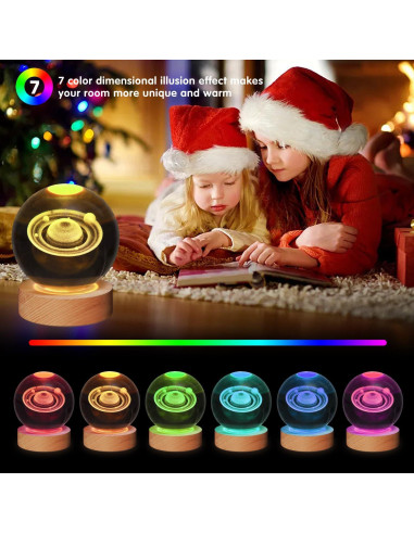 Bola de Cristal 3D Luz Nocturna Saturno 8 cm LED 7 Colores