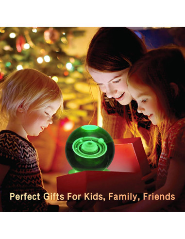 Bola de Cristal 3D Luz Nocturna Saturno 8 cm LED 7 Colores