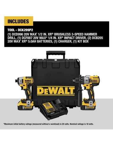 DEWALT Kit Taladro Percusión y Destornillador 20V DCK299P2