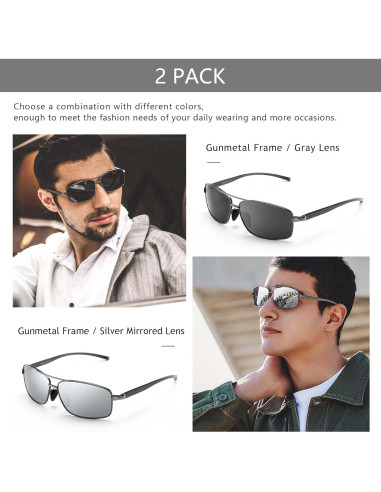 Gafas de sol polarizadas SUNGAIT paquete de 2 gris y plateado