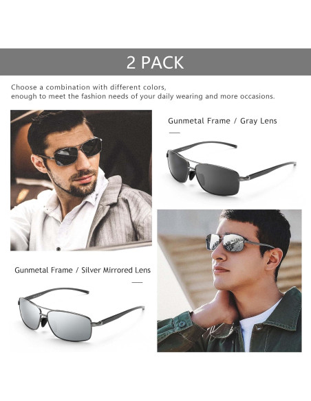 Gafas de sol polarizadas SUNGAIT paquete de 2 gris y plateado