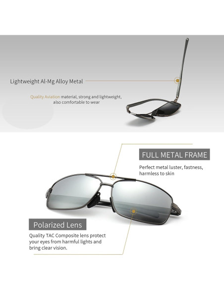 Gafas de sol polarizadas SUNGAIT paquete de 2 gris y plateado