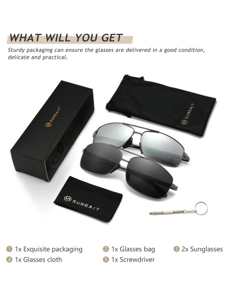 Gafas de sol polarizadas SUNGAIT paquete de 2 gris y plateado