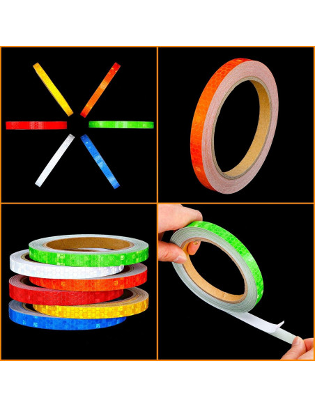 Cinta Adhesiva Reflectante Zonon, 6 Rollos 1 cm x 48 m, 6 Colores