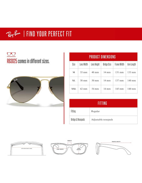 Gafas de sol Ray-Ban RB3025 Aviator Oro Gradiente 62mm