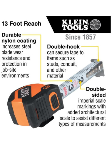 Cinta Métrica Klein Tools 9516 Doble Gancho 4.9m Nylon