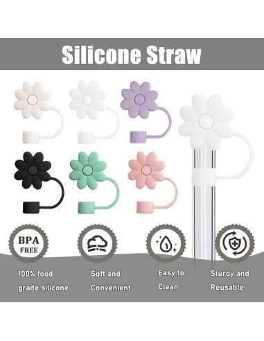 Cubiertas de Silicona SEMATA para Pajitas 6PCS Floral