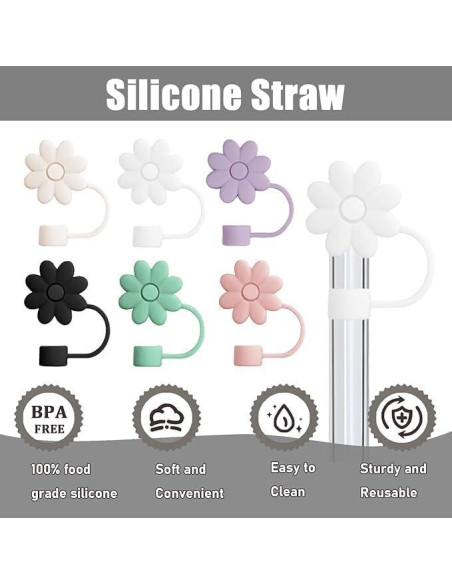 Cubiertas de Silicona SEMATA para Pajitas 6PCS Floral