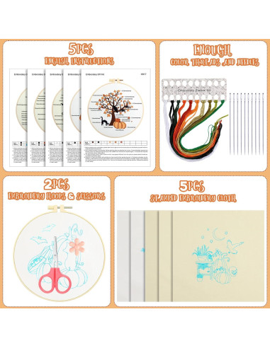 Kit de Bordado Yuxung para Principiantes - 5 Juegos Otoño Halloween