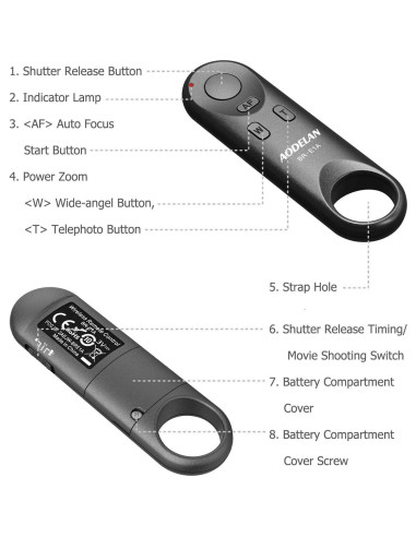 Control Remoto Inalámbrico AODELAN BR-E1A para Canon