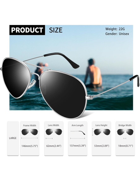 Gafas de sol polarizadas Joopin aviador UV400 plateadas