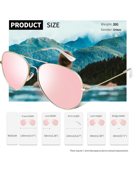 Gafas de Sol Polarizadas Joopin Rosa Espejado UV400 Gafas de Sol Polarizadas Joopin Rosa Espejado UV400