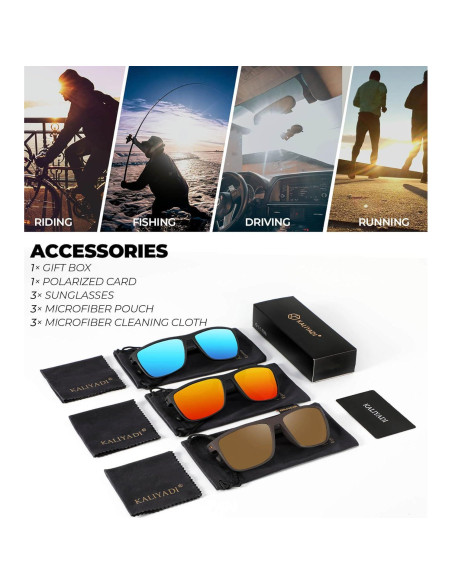 Gafas de sol KALIYADI polarizadas UV400 3 Pack clásico