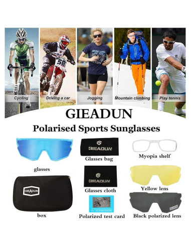Gafas de sol deportivas GIEADUN con 3 lentes intercambiables