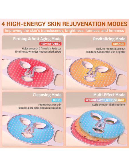 Máscara LED Terapia Facial NVBOTY 4 Modos 400 LEDs