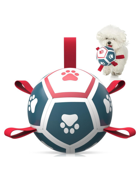 QDAN Balón de Fútbol para Perros Pequeños - Azul Rojo 12,7 cm