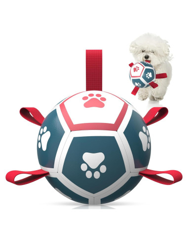 QDAN Balón de Fútbol para Perros Pequeños - Azul Rojo 12,7 cm