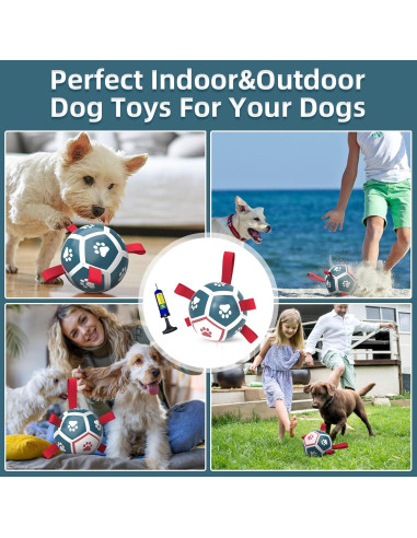 QDAN Balón de Fútbol para Perros Pequeños - Azul Rojo 12,7 cm