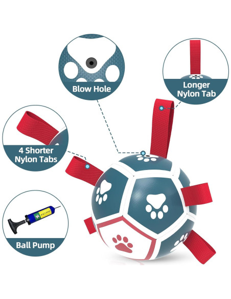 QDAN Balón de Fútbol para Perros Pequeños - Azul Rojo 12,7 cm