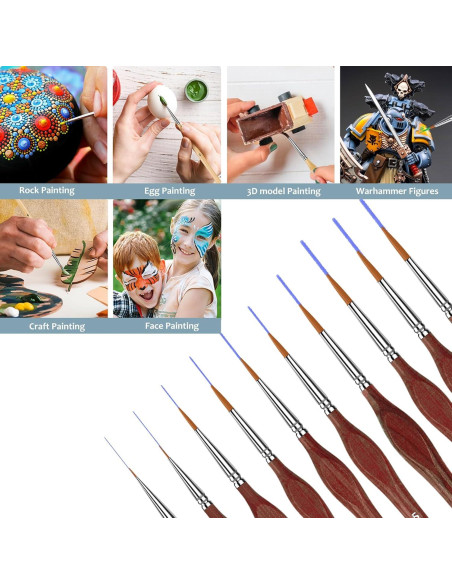 10 Pinceles Miniatura KIASON para Detalles Finos Marrón
