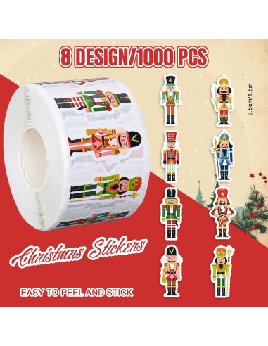 Rollo de 1000 Pegatinas Cascanueces Whaline 3.81 cm Navidad