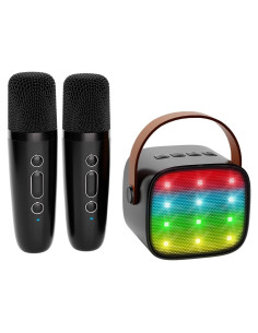 Mini máquina de karaoke VERKB con 2 micrófonos inalámbricos