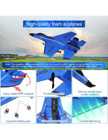 Avión RC Beffkkip FX620 2CH Luz LED Carga USB Azul