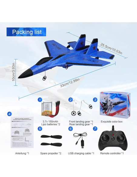 Avión RC Beffkkip FX620 2CH Luz LED Carga USB Azul