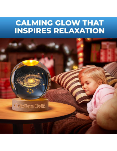 Lámpara Galáctica 3D CRISDAN Esfera de Cristal Base de Madera