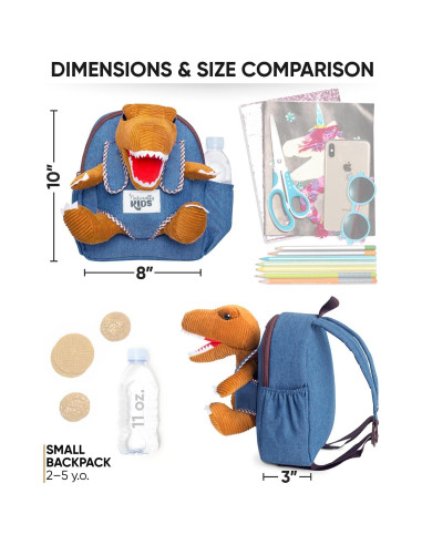 Mochila Dinosaurio Naturally KIDS 25 cm con Juguete Desmontable