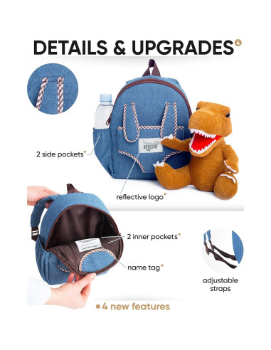 Mochila Dinosaurio Naturally KIDS 25 cm con Juguete Desmontable