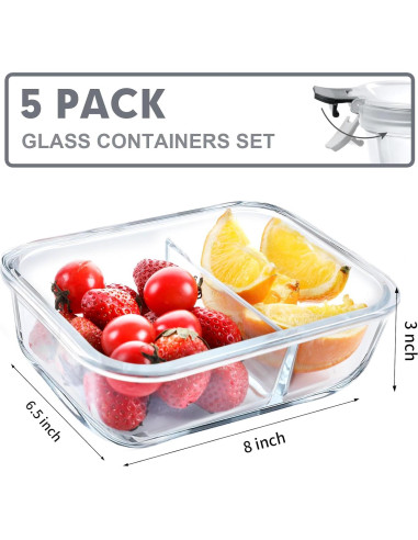 Set de 5 Contenedores de Vidrio Herméticos VERONES 36 oz