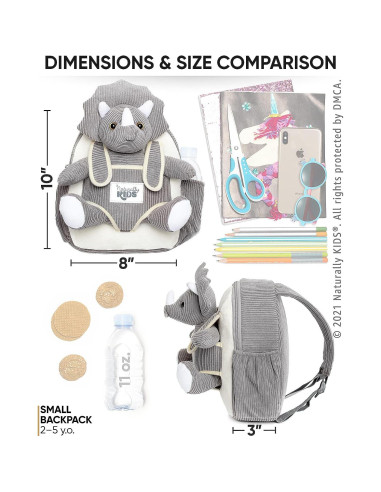 Mochila Dinosaurio Triceratops Naturally KIDS 25x20x8cm