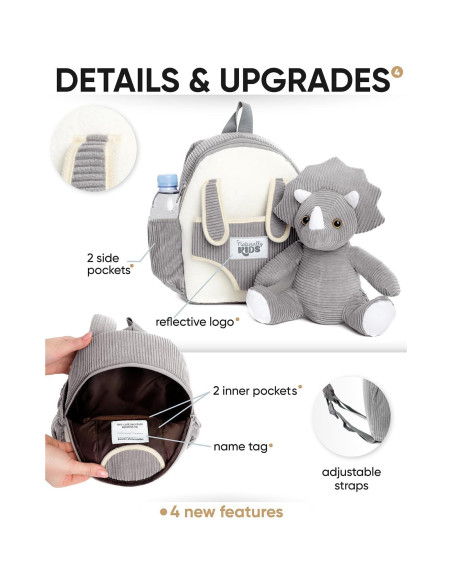 Mochila Dinosaurio Triceratops Naturally KIDS 25x20x8cm