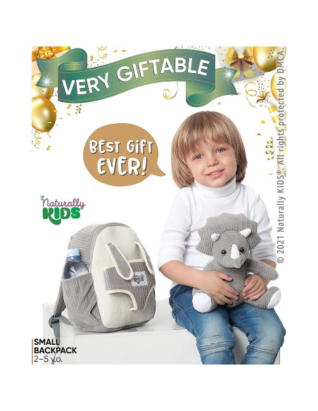 Mochila Dinosaurio Triceratops Naturally KIDS 25x20x8cm
