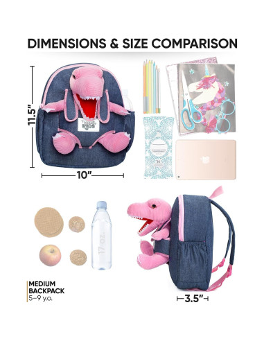 Mochila Dinosaurio Rosa Naturally KIDS 29x25x9 cm