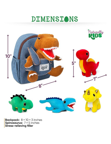 Mochila Dinosaurio Naturally Kids con Juguetes de Peluche