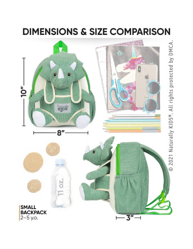 Mochila Dinosaurio Triceratops Naturally KIDS 25cm Verde