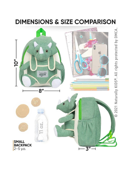 Mochila Dinosaurio Triceratops Naturally KIDS 25cm Verde Mochila Dinosaurio Triceratops Naturally KIDS 25cm Verde