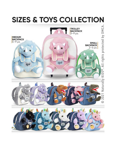 Mochila Dinosaurio Triceratops Naturally KIDS 25cm Verde