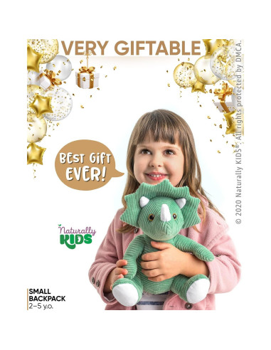 Mochila Dinosaurio Triceratops Verde Naturally KIDS 25 cm