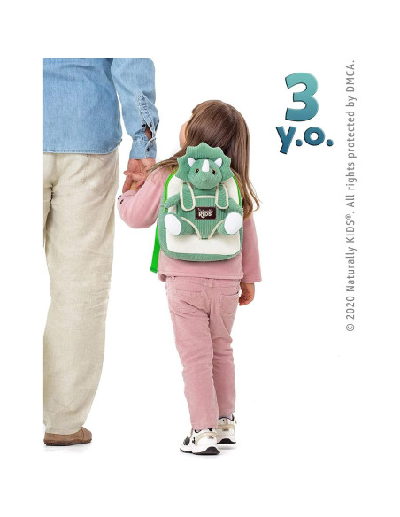 Mochila Dinosaurio Triceratops Verde Naturally KIDS 25 cm