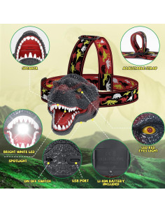Linterna Frontal Dinosaurio Nitigo T-Rex Recargable LED 2